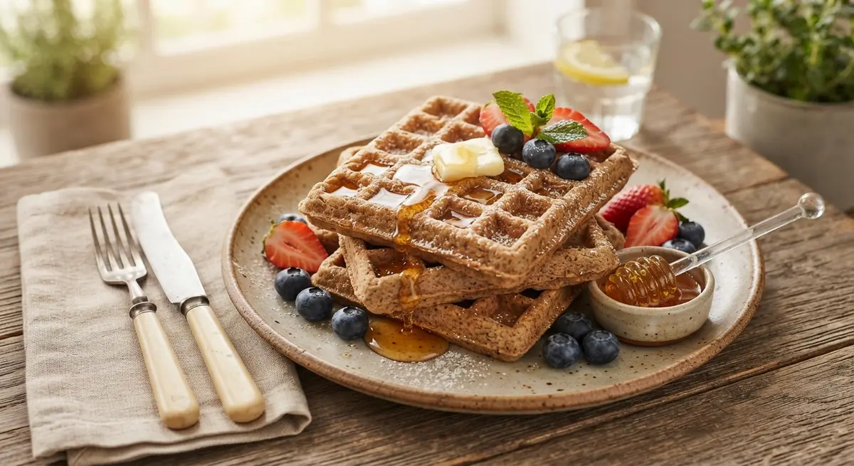Whole Wheat Waffles with Honey